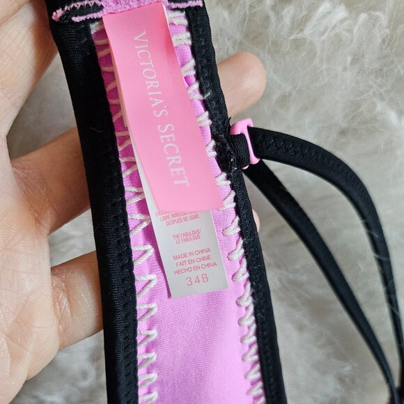 Victoria’s Secret Womens Pink Blue Crochet Push Up Swim Bra Bikini To 34B - Picture 7 of 9